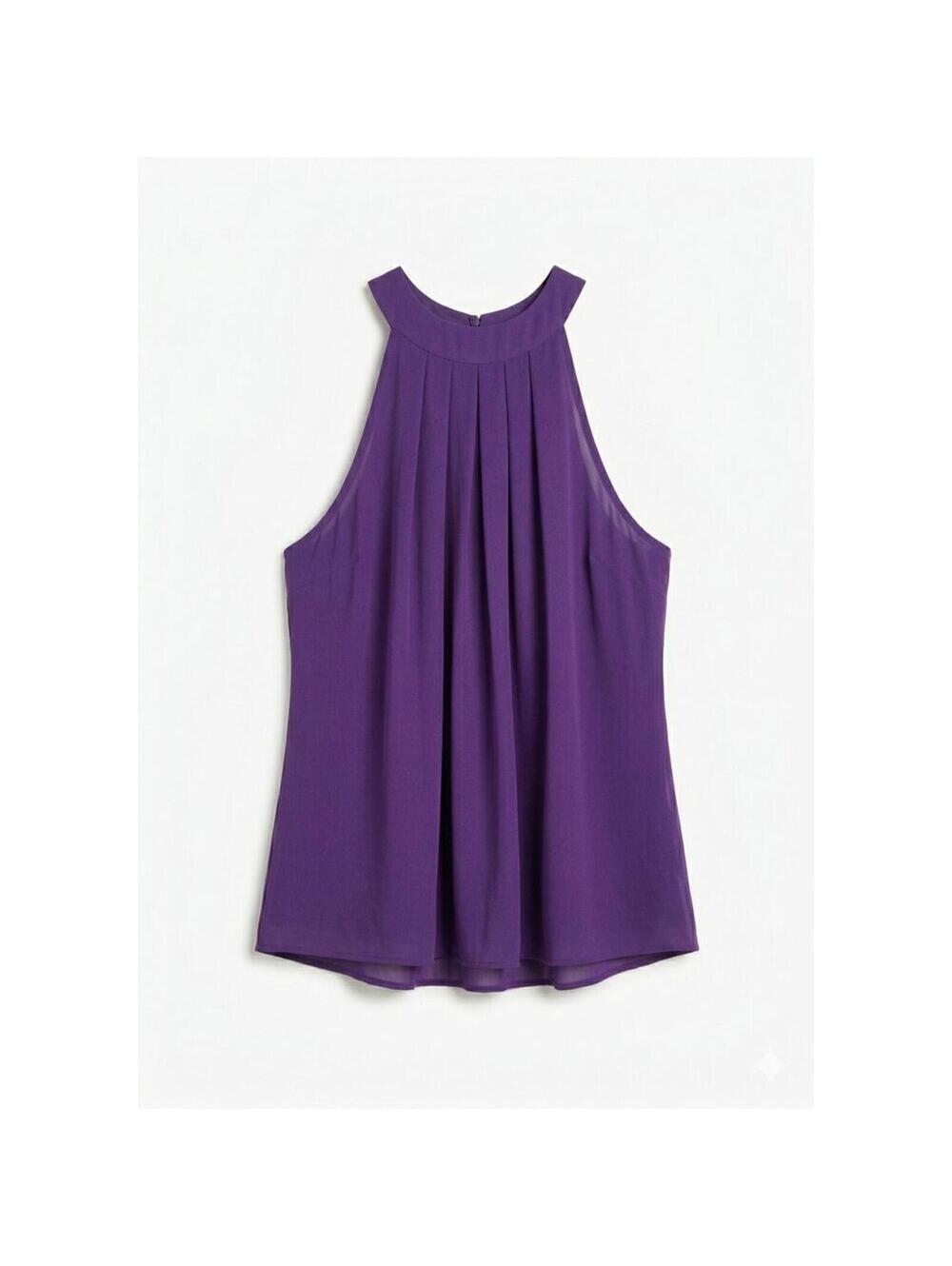 Self Purple Halter Chiffon High Neck Criss Cross Open Back